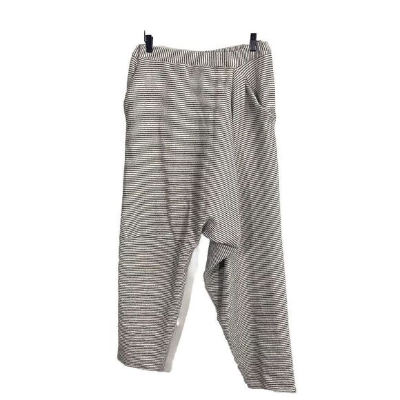 Anntian Harem Pants Women M Striped‎ Lagenlook Blue White Elastic Waist Pull on